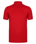 The Henbury HB460 is a bright red short-sleeve polo shirt with a collar. It includes a three-button placket at the front, showcasing a simple and classic design suitable for casual or semi-formal occasions.