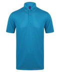 Introducing the Henbury HB460, a stylish polo shirt in plain blue. It features short sleeves, a collar, and a classic three-button placket down the front, all against a crisp white background.