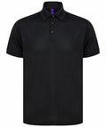 A plain black Henbury HB465 polo shirt featuring a collar and three buttons.