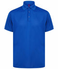 A plain blue Henbury HB465 polo shirt featuring a collar and three buttons down the front.