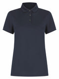 A Henbury HB466 navy blue polo shirt featuring a collar and three buttons.