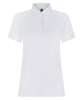 The Henbury HB466 is a classic plain white polo shirt featuring a collar and three buttons down the front, complemented by short sleeves. It is showcased on a simple, unobtrusive background.