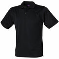 A plain black short-sleeve polo shirt with a collar and three buttons from Henbury, model HB475.