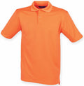 Henbury's HB475 features an orange polo shirt with short sleeves and a folded collar, showcased on a white background.