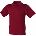 The Henbury HB475 is a plain maroon polo shirt with short sleeves, displayed against a white background. It includes a collar and a buttoned placket.