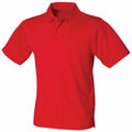 The HB475 by Henbury is a vibrant red polo shirt displayed on a white background. It features short sleeves and a classic collar with two buttons, maintaining a plain design without any visible logos or patterns.
