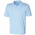 A Henbury HB475 polo shirt in light blue on a white background, featuring short sleeves and a collar with a three-button placket.