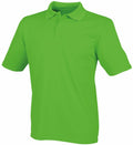 A bright green short-sleeve polo shirt from Henbury, known as the HB475, featuring a classic collar and three buttons. The shirt is plain without any visible logos or designs and is displayed on a white background.