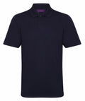 A plain black polo shirt featuring a collar and three buttons down the front, from the Henbury brand, model HB475.