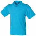 A solid, vibrant blue polo shirt by Henbury, featuring a collar and short sleeves set against a white background. The HB475 model includes a three-button placket.