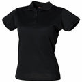 The HB476 by Henbury is a plain black short-sleeve polo shirt set against a white background.