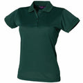 The HB476 from Henbury is a dark green short-sleeved polo shirt featuring a collar and a three-button placket, showcased on a white background. The shirt has a slightly fitted appearance.
