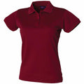 A Henbury HB476 short-sleeve polo shirt in plain maroon, featuring a buttoned placket at the neckline and a collar, is displayed against a white background.