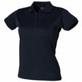 A Henbury HB476 polo shirt, featuring short sleeves and a collar in plain black, displayed against a white background.