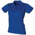 The Henbury HB476 women's polo shirt in royal blue is showcased against a white background, featuring a classic collar and a button-up placket.