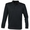 Henbury HB478 long-sleeve polo shirt in black featuring a three-button placket and a classic collar.