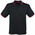 Henbury HB482 polo shirt in black with red trim on the collar and sleeves.