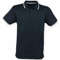 A Henbury HB482 black polo shirt featuring white trim on the collar and sleeves.