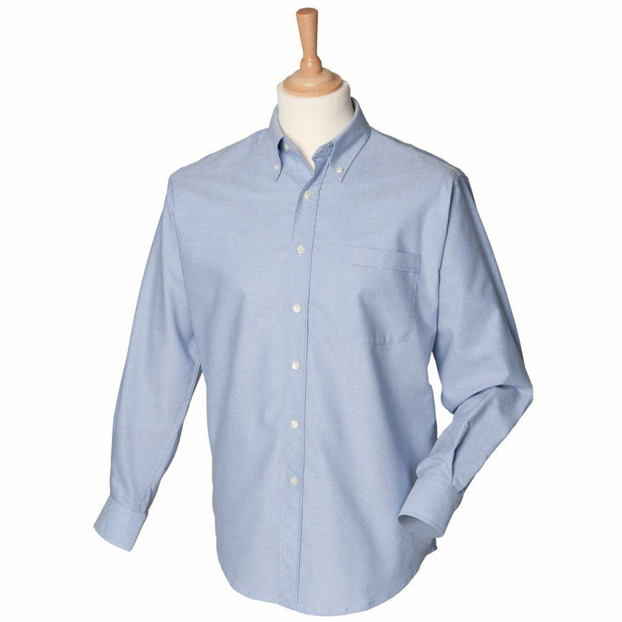Henbury HB510 light blue long sleeve button-down shirt displayed on a mannequin.