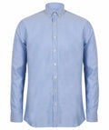The Henbury HB512 is a light blue, long-sleeve button-up shirt featuring a button-down collar, showcased against a white background.