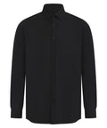 A black long-sleeve button-up shirt called "Shirts" with a classic collar and plain design, displayed against a white background.