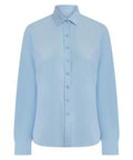 A plain light blue long-sleeved button-up shirt from the Shirts collection, featuring a classic collar and simple, tailored design with no visible patterns or decorations, displayed front-facing against a white background.