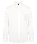 The Henbury HB590 is a white long-sleeve button-up shirt featuring a single chest pocket.