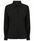 Henbury HB591 black long-sleeve button-up shirt with a collar.