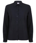 A Henbury HB591 black long-sleeved button-up shirt with a collar.