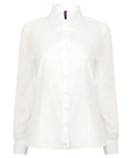 A Henbury HB591 white long-sleeve collared button-up shirt displayed on a plain background.
