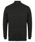 Product HB718 by Henbury is a dark green zip-up cardigan featuring a ribbed collar, cuffs, and hem.