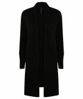 The HB719 by Henbury, a black open-front cardigan featuring long sleeves, is displayed against a plain white background.