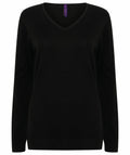 A plain black Henbury HB721 V-neck sweater with long sleeves against a white background.