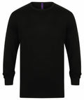 A black Henbury HB725 crew neck sweater displayed against a white background.