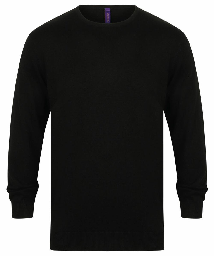 A black Henbury HB725 crew neck sweater displayed against a white background.