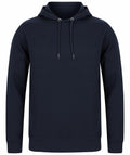 The Henbury HB841 is a simple black hoodie featuring a front pocket and drawstring hood.