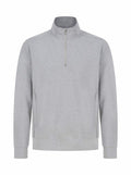 The Henbury HB842 is a gray pullover sweatshirt featuring a quarter-zip, long sleeves, and a high collar.