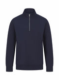The Henbury HB842 is a navy blue pullover featuring a quarter-zip and long sleeves.