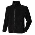 The HB850 by Henbury is a black fleece jacket featuring a high collar, a full-length zipper, and two side pockets. It is displayed against a plain white background.