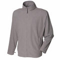 A gray Henbury HB850 zip-up fleece jacket featuring long sleeves and two side pockets.