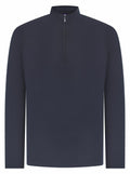 The Henbury HB862 is a dark navy blue long-sleeve pullover featuring a half-zip front and a high collar.