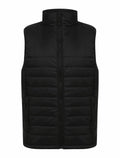 A black quilted puffer vest by Henbury, featuring a front zipper and high collar, product name HB875.