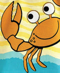 A playful depiction of a cartoon crab featuring a prominent claw and expressive eyes set against a striped yellow and blue backdrop, from Home & Living's HL007 collection.