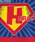 Illustration of Home & Living's "HL008" featuring a red and yellow superhero emblem with the word "HERO" in bold letters, set against a blue background adorned with polka dots and rays.