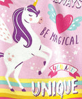 Product Description: The HL008 by Home & Living features an enchanting illustration of a white unicorn with a purple mane, wings, and a golden horn set against a pink backdrop. The words "Always be magical you are unique" are elegantly displayed, surrounded by charming stars and hearts.
