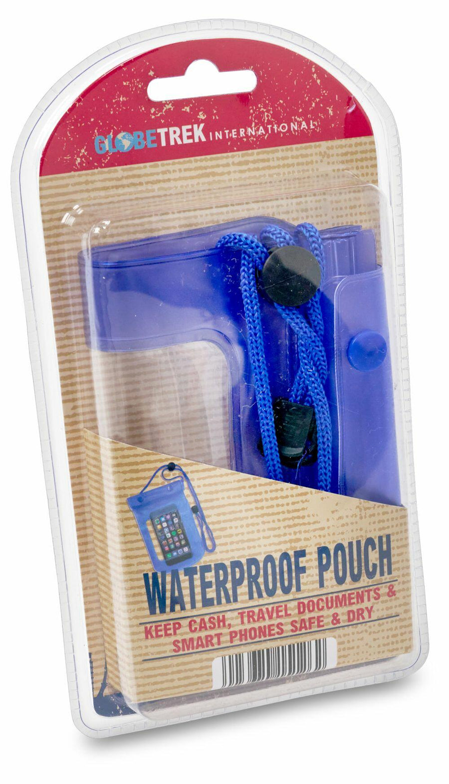 Packaging of the HL033 blue waterproof pouch by Home & Living, designed to keep cash, travel documents, and smartphones safe and dry.