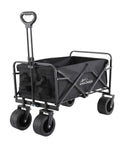 A black folding utility wagon with a handle, labeled "HL040" from Home & Living, designed for carrying supplies. It has large, rugged wheels and a collapsible metal frame.