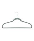 The accessories hanger features a simple, flat design with grey velvet covering and a metal hook, shown against a white background.