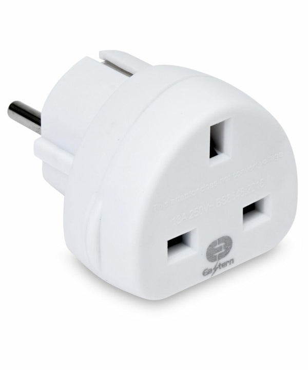 White electrical plug adapter, Home & Living HL108, with two round pins and three rectangular slots, designed for converting plug types to fit different sockets.