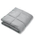 A neatly folded light grey Blankets product with visible square stitching, displayed on a white background.